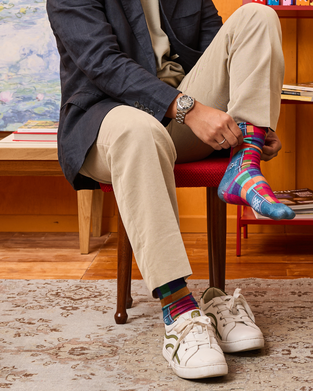 Rona Zamrud - Emerald Green Songket Patterned Cotton Crew Socks