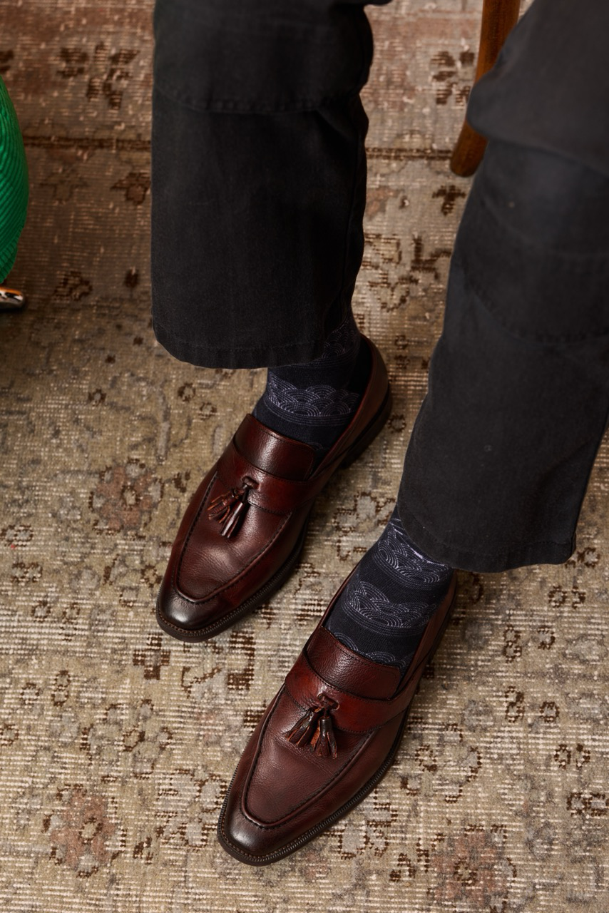 Satria Malam - Noir Monochrome Batik Patterned Cotton Crew Socks