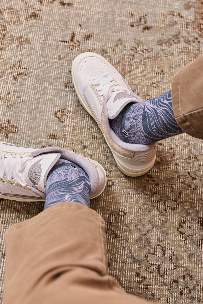 Satria - Regent Grey Monochrome Batik Patterned Cotton Crew Socks