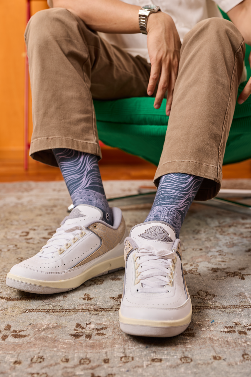 Satria - Regent Grey Monochrome Batik Patterned Cotton Crew Socks