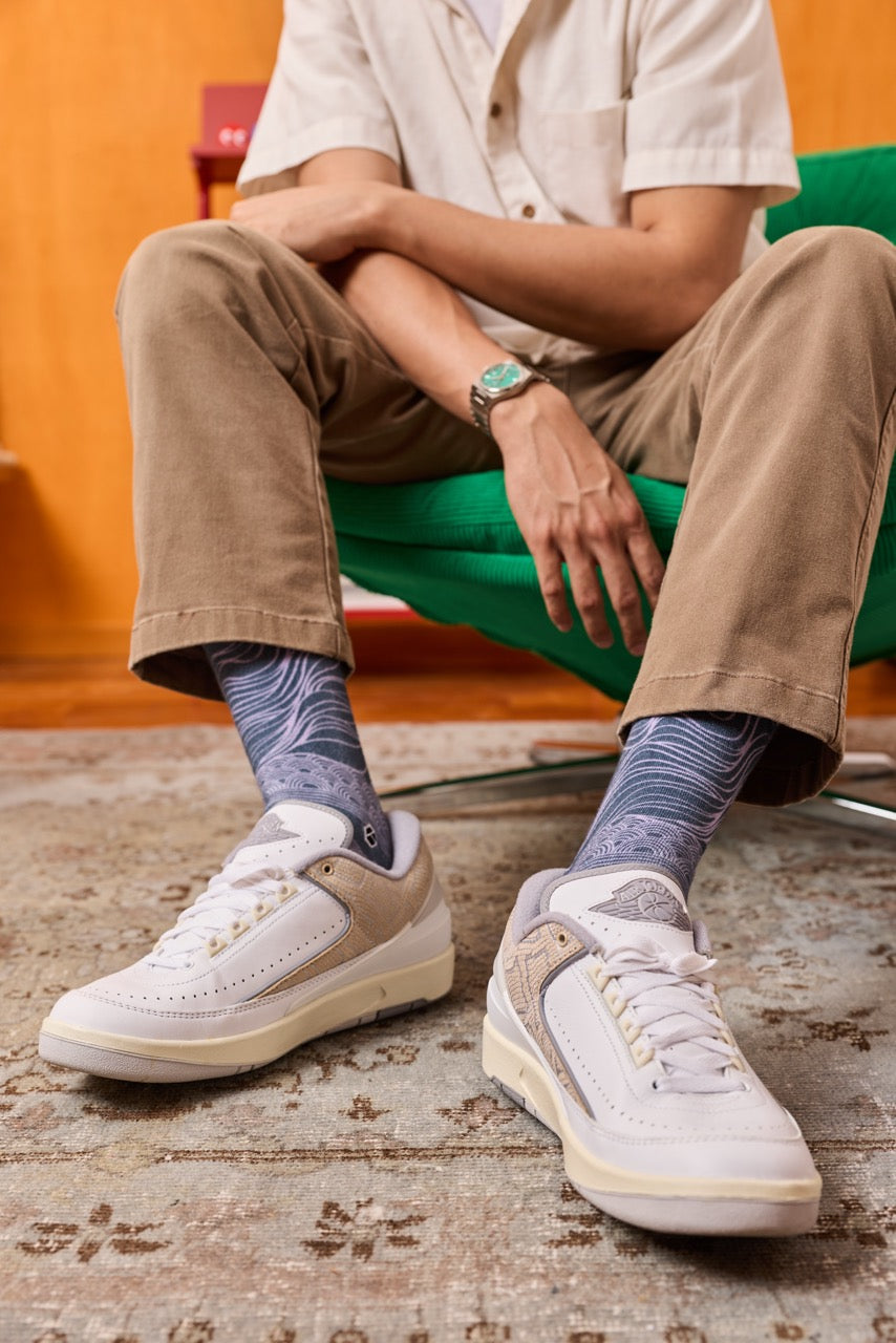 Satria - Regent Grey Monochrome Batik Patterned Cotton Crew Socks