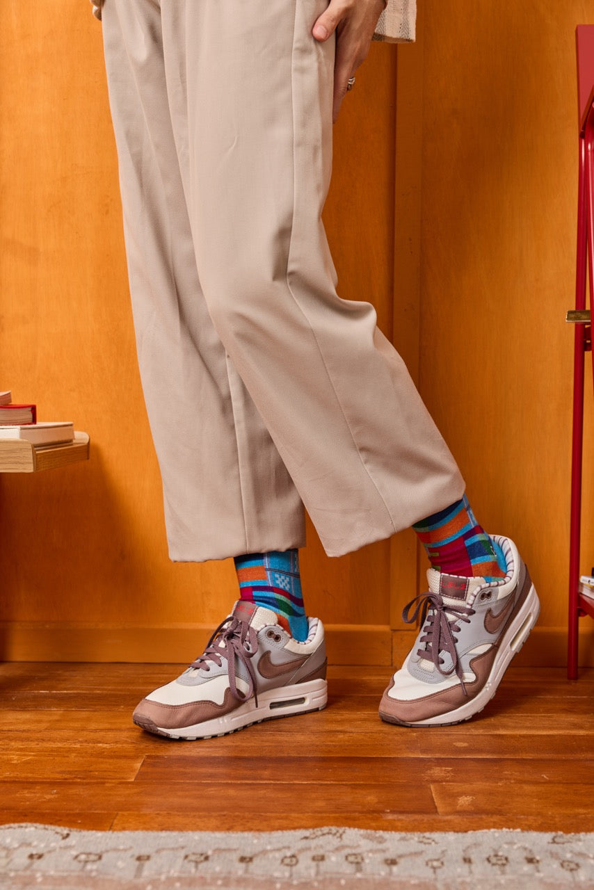 Rona Bayu - Blue Breeze Songket Patterned Cotton Crew Socks