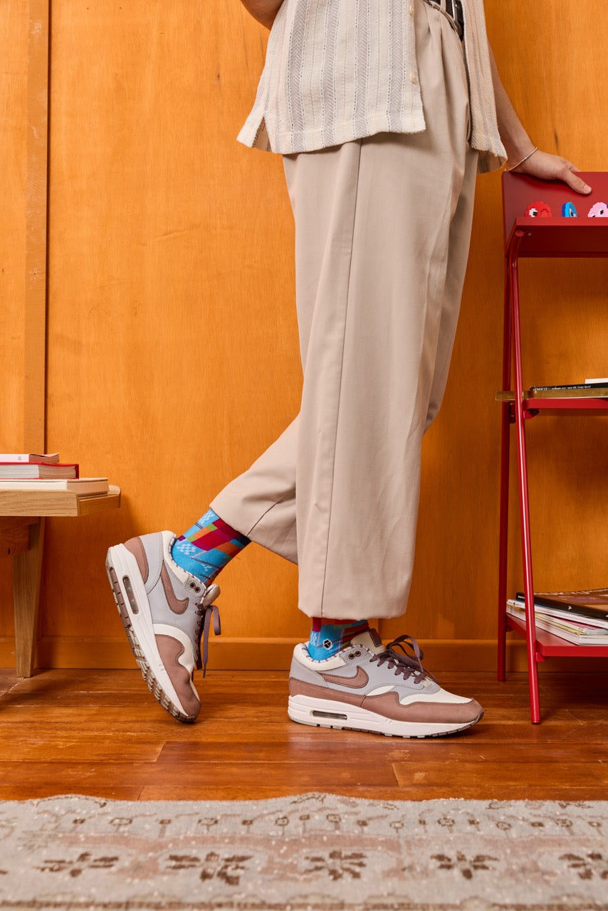 Rona Bayu - Blue Breeze Songket Patterned Cotton Crew Socks