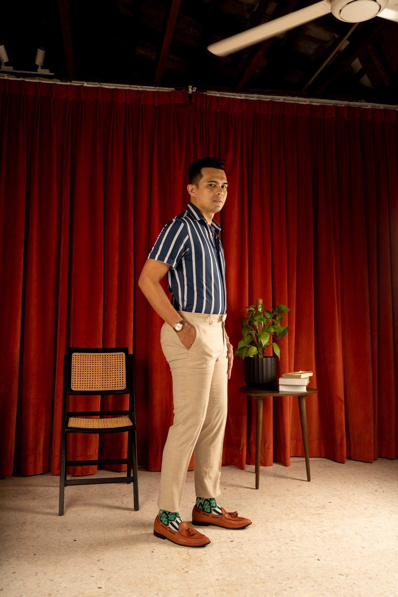 Aqua Blue Batik Patterned Cotton Crew Socks | Adiwarna