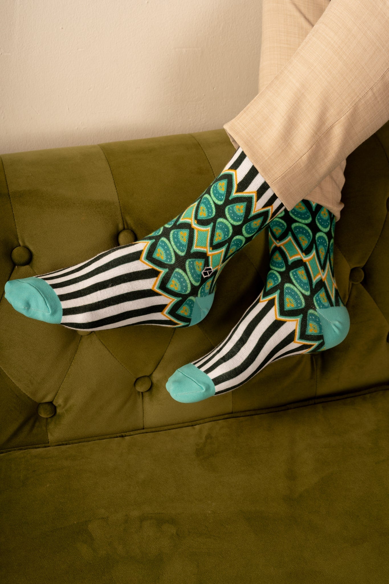 Aqua Blue Batik Patterned Cotton Crew Socks | Adiwarna