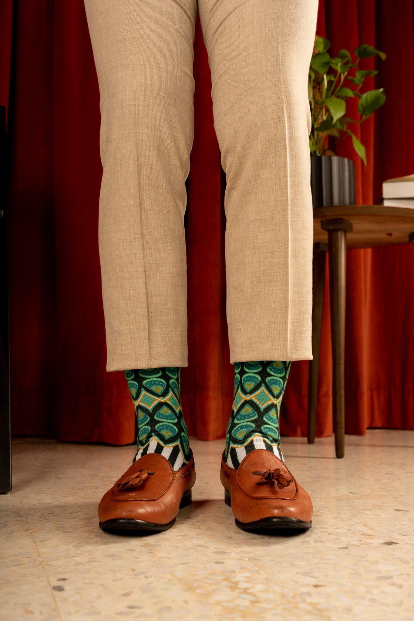 Aqua Blue Batik Patterned Cotton Crew Socks | Adiwarna