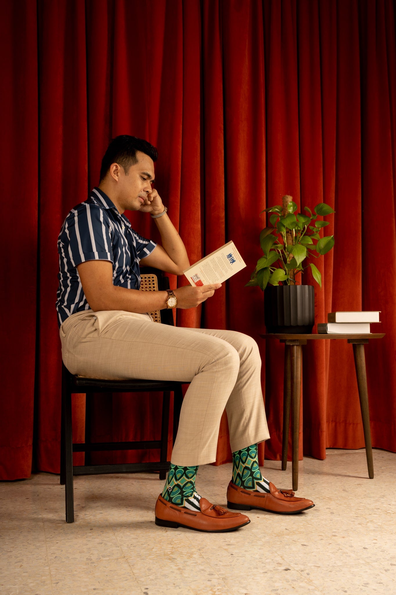 Aqua Blue Batik Patterned Cotton Crew Socks | Adiwarna