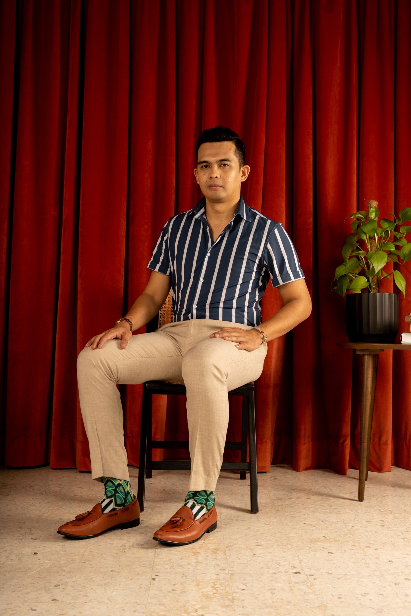 Aqua Blue Batik Patterned Cotton Crew Socks | Adiwarna