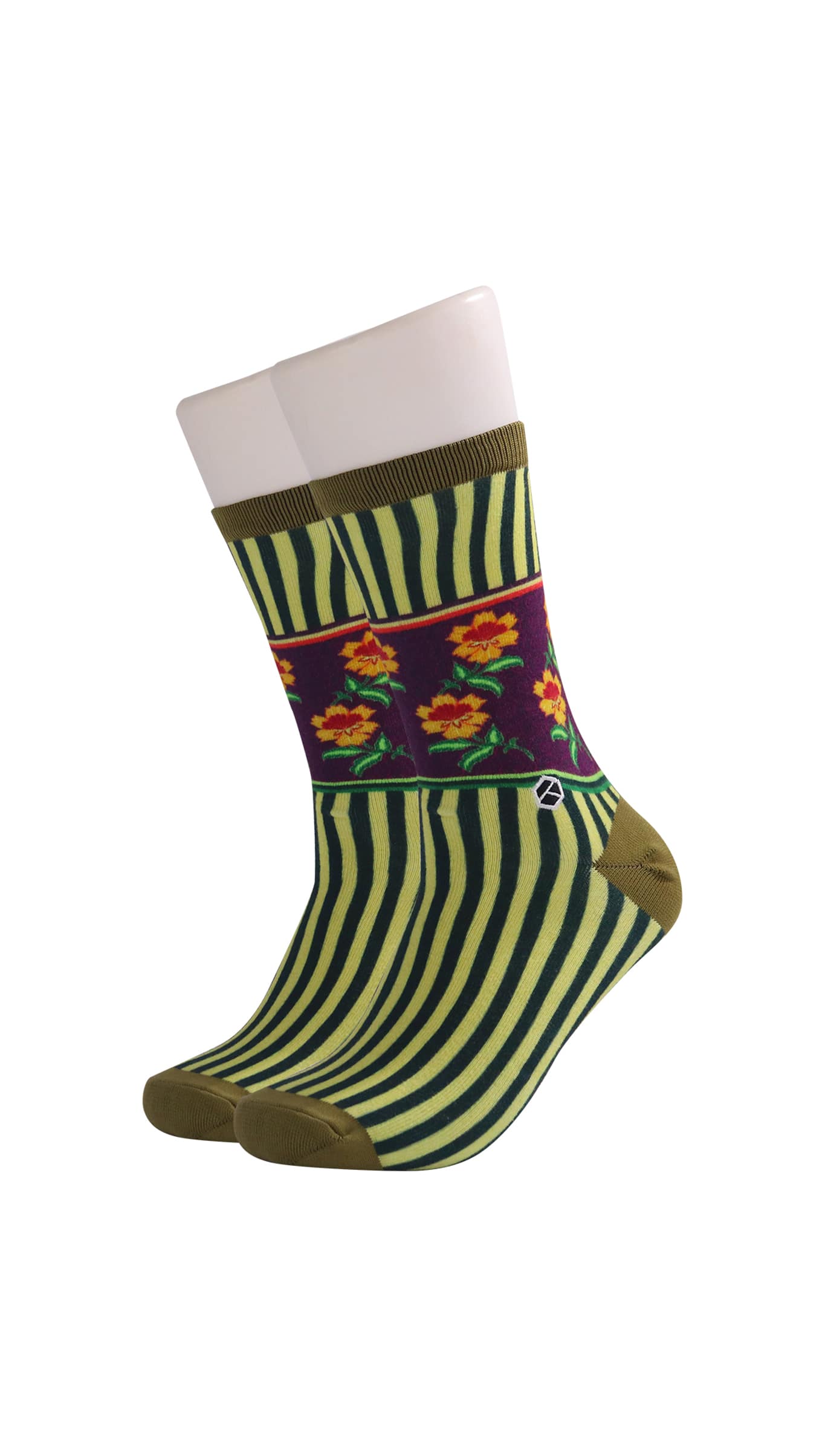 Olive Green Batik Patterned Cotton Crew Socks | Dewi