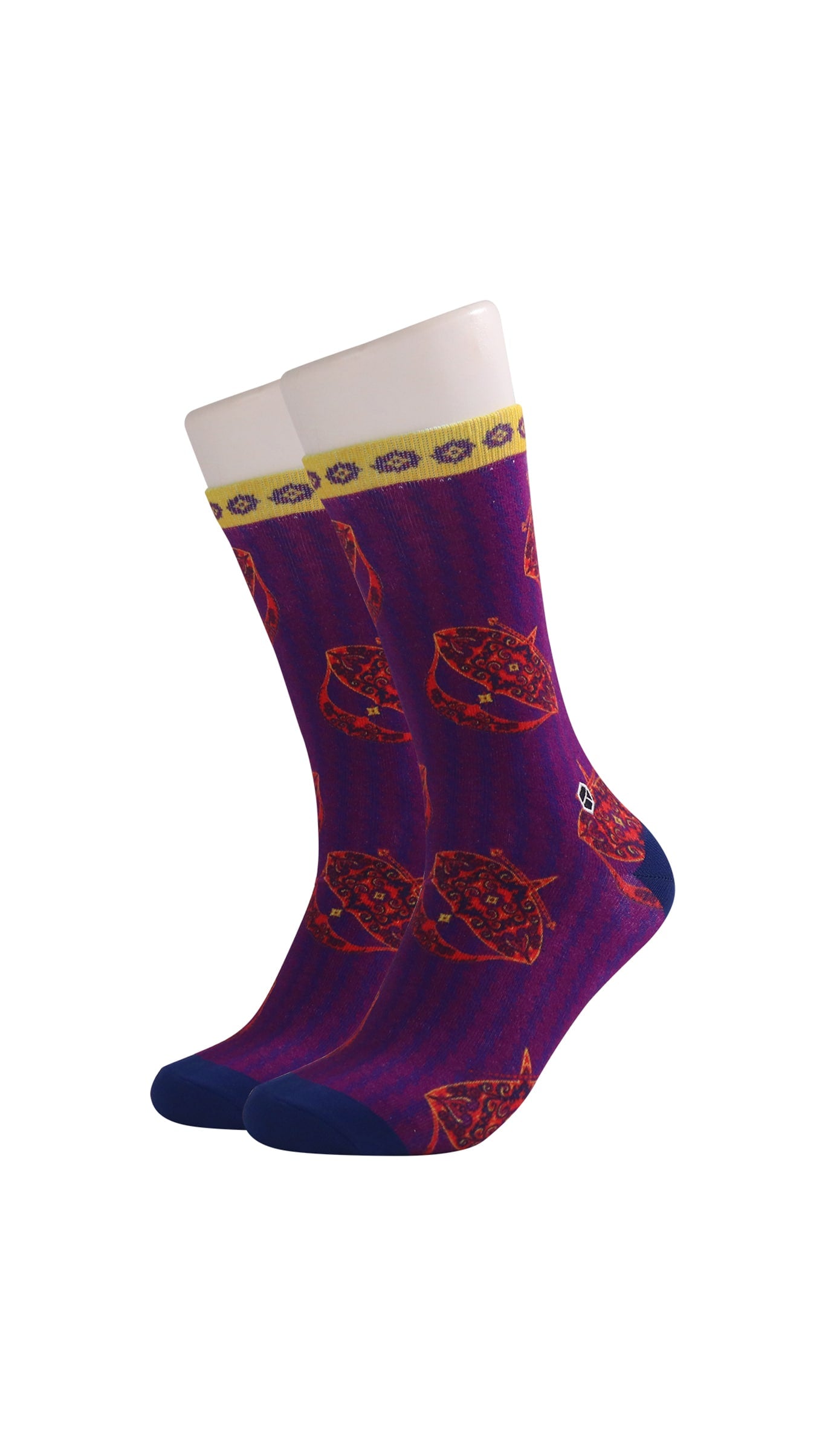 Mulberry Purple Moon Kite Patterned Cotton Crew Socks | Gerhana