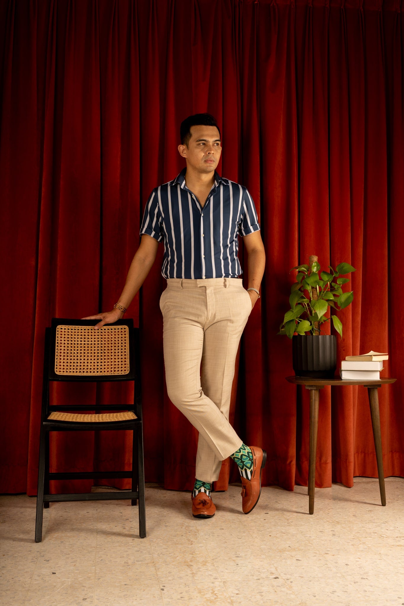 Aqua Blue Batik Patterned Cotton Crew Socks | Adiwarna