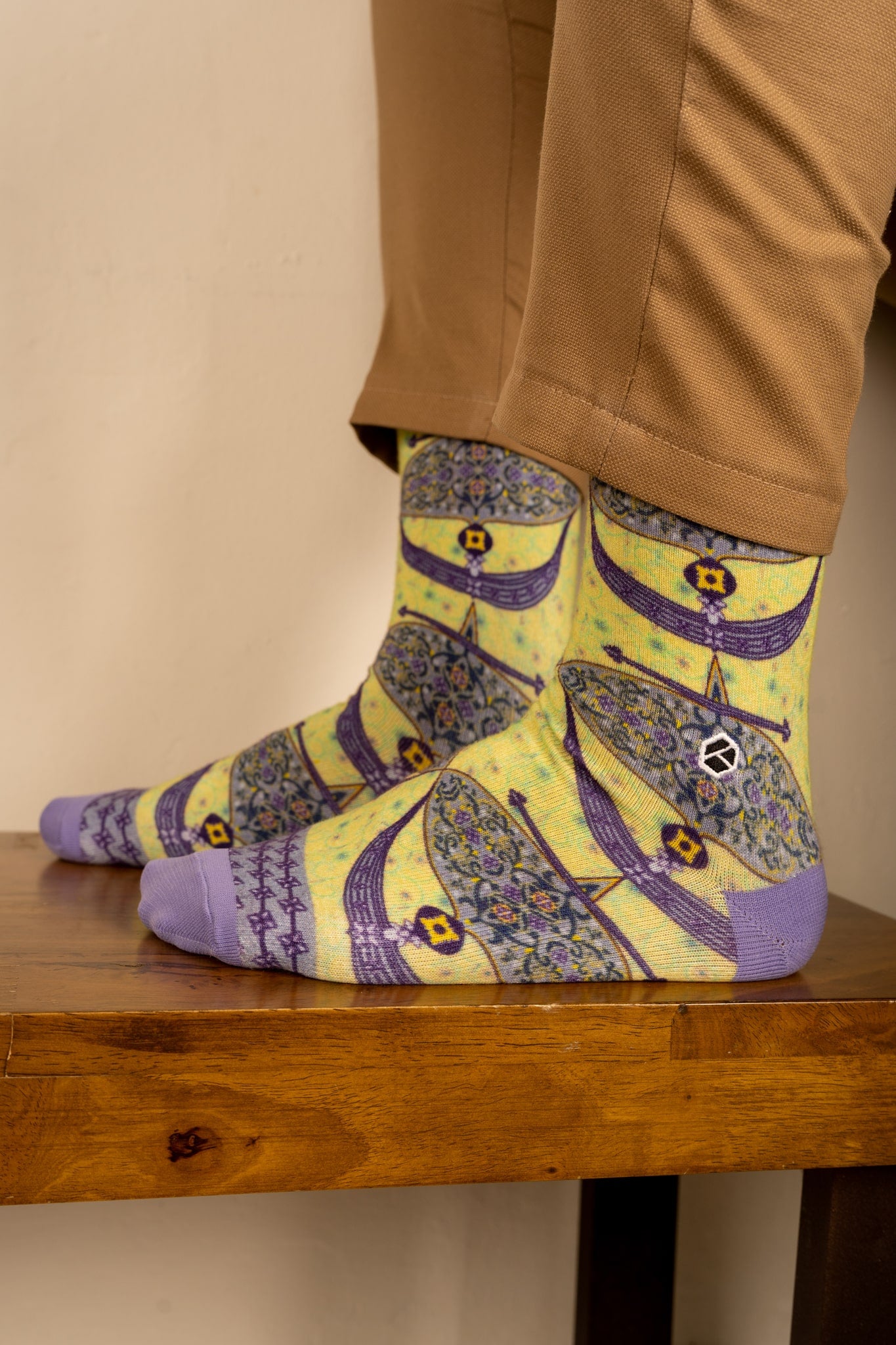 Lime Green Moon Kite Patterned Cotton Crew Socks | Purnama