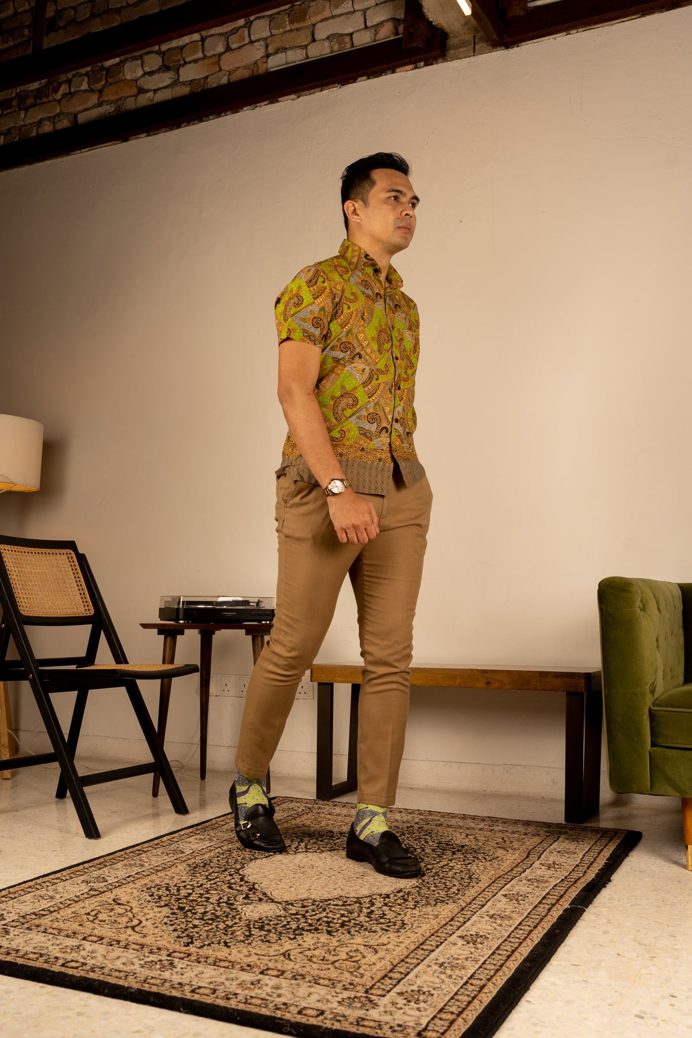 Lime Green Moon Kite Patterned Cotton Crew Socks | Purnama