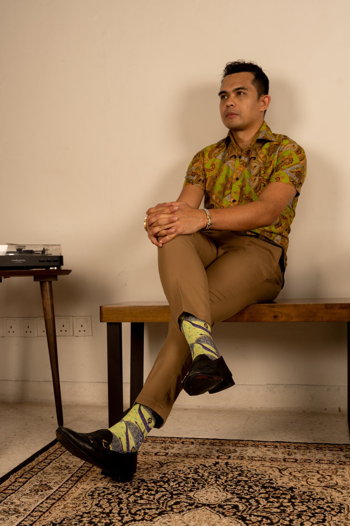 Lime Green Moon Kite Patterned Cotton Crew Socks | Purnama