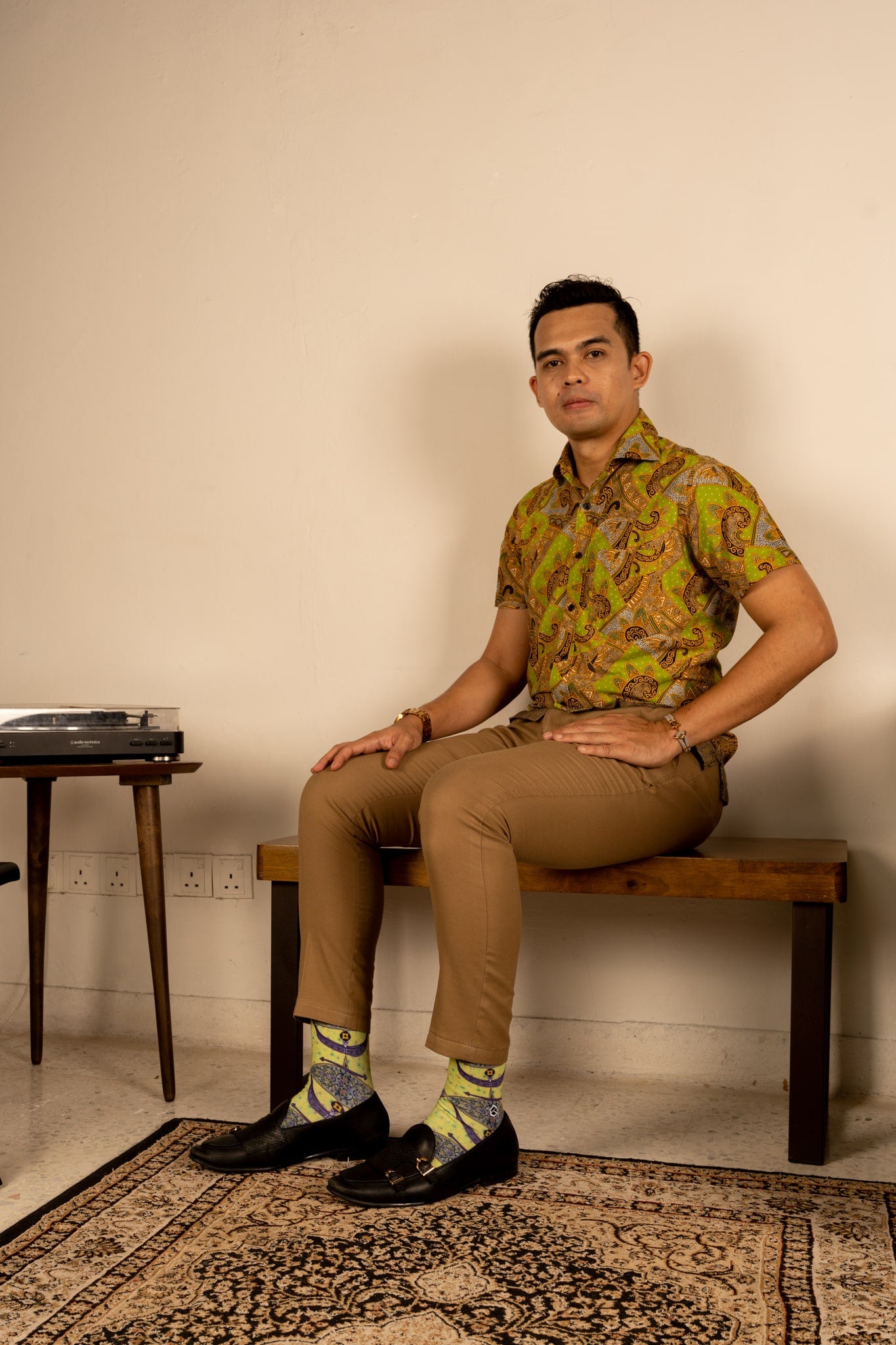 Lime Green Moon Kite Patterned Cotton Crew Socks | Purnama