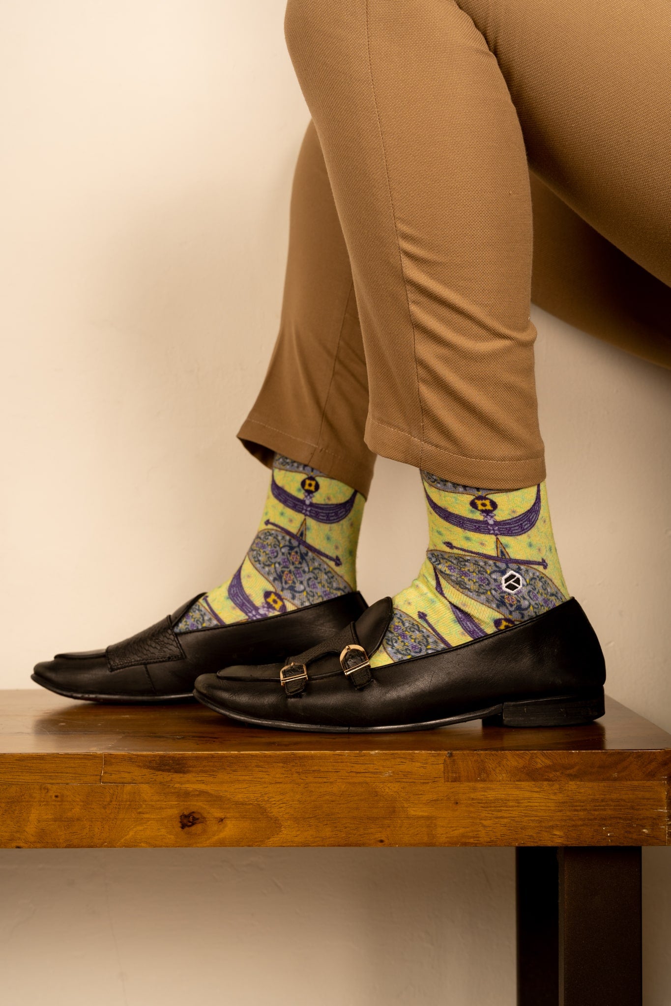 Lime Green Moon Kite Patterned Cotton Crew Socks | Purnama