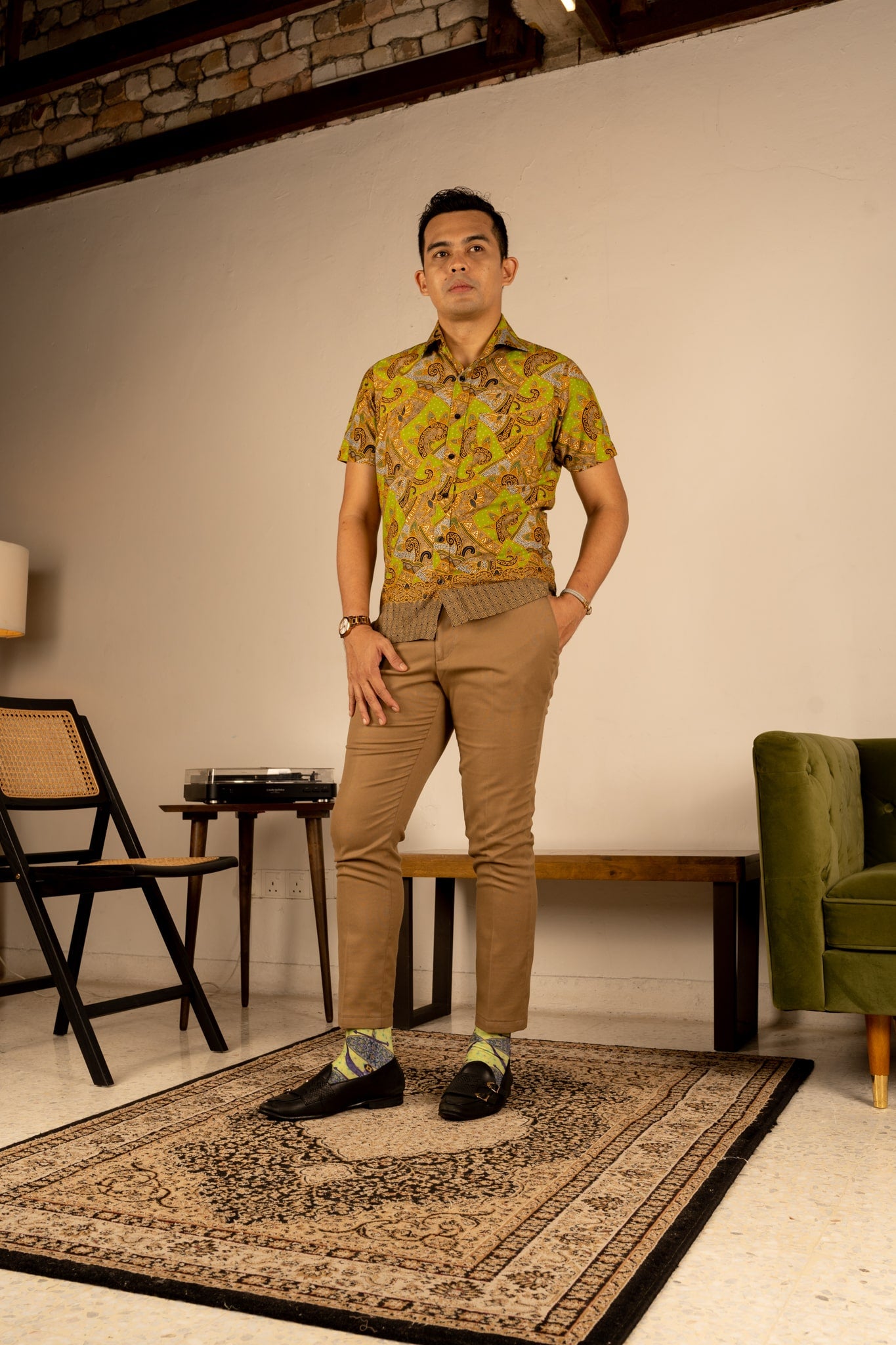 Lime Green Moon Kite Patterned Cotton Crew Socks | Purnama