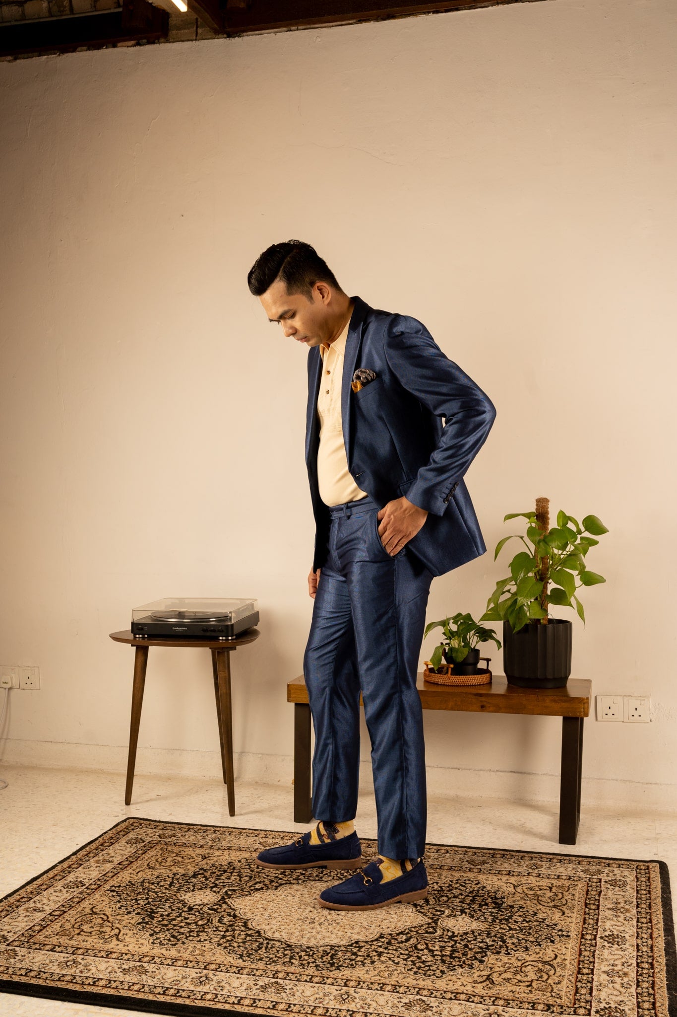 Champagne Yellow Moon Kite Patterned Cotton Crew Socks | Suria