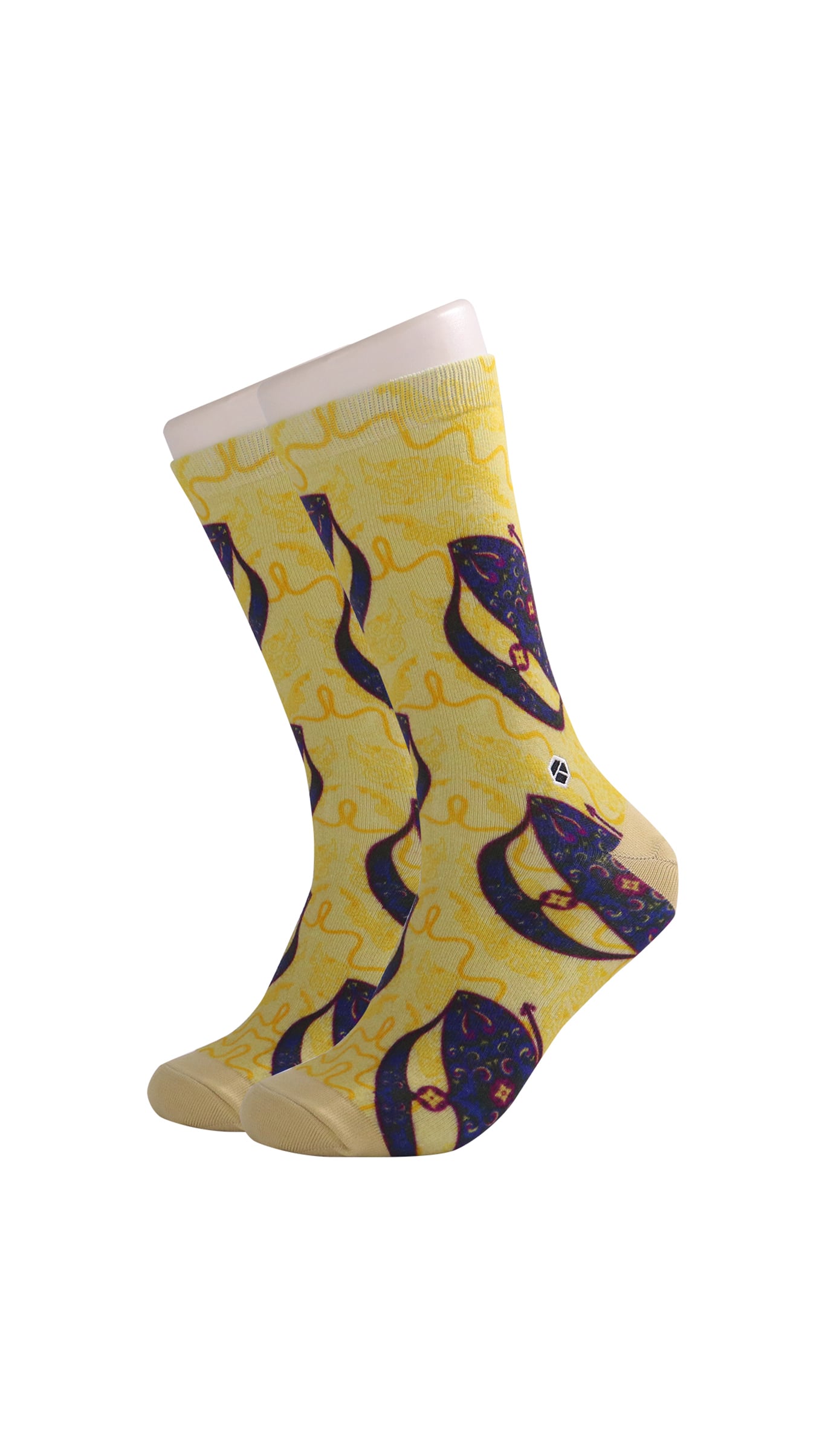 Champagne Yellow Moon Kite Patterned Cotton Crew Socks | Suria