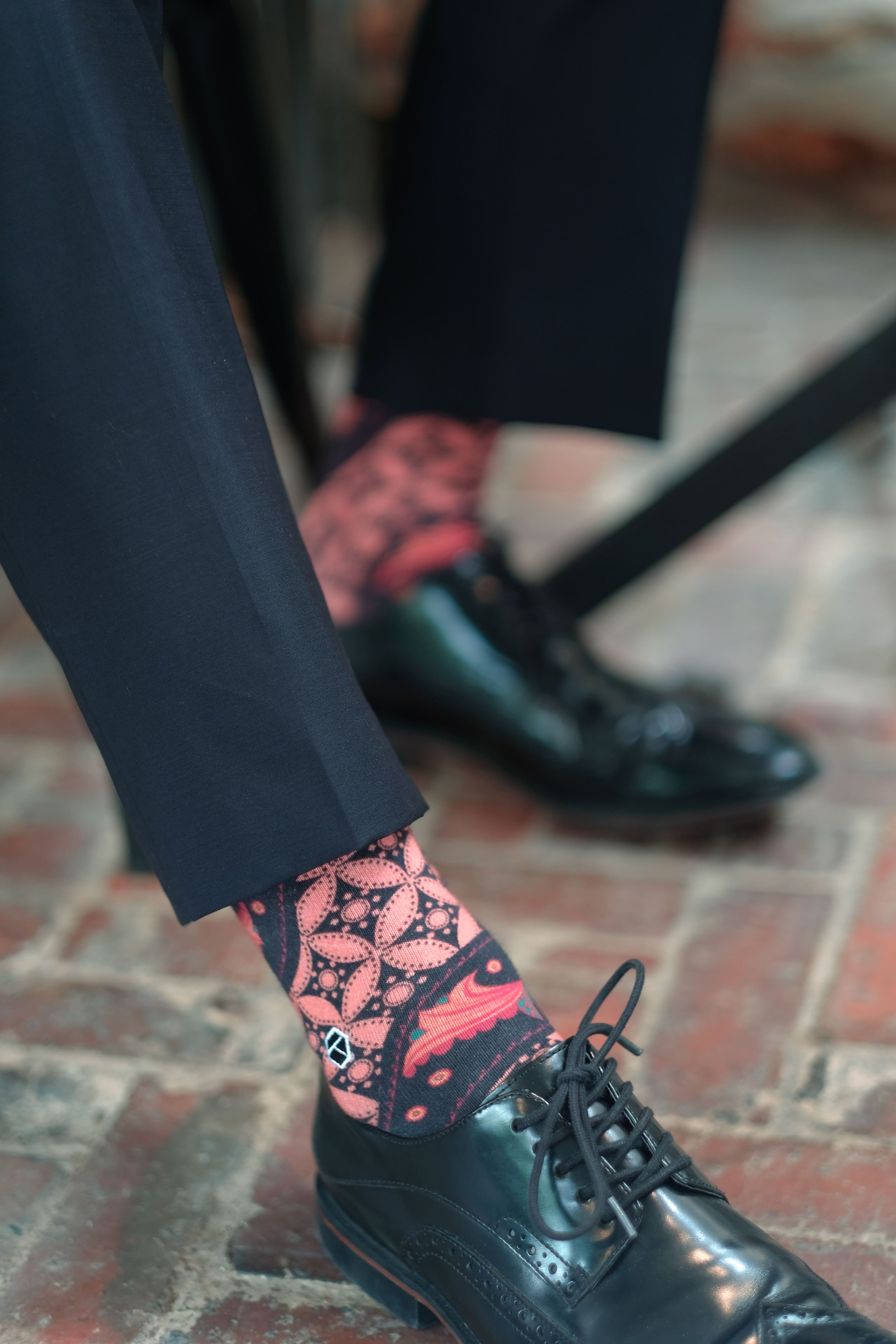 Coral Red Batik Patterned Cotton Crew Socks | Lereng Barat