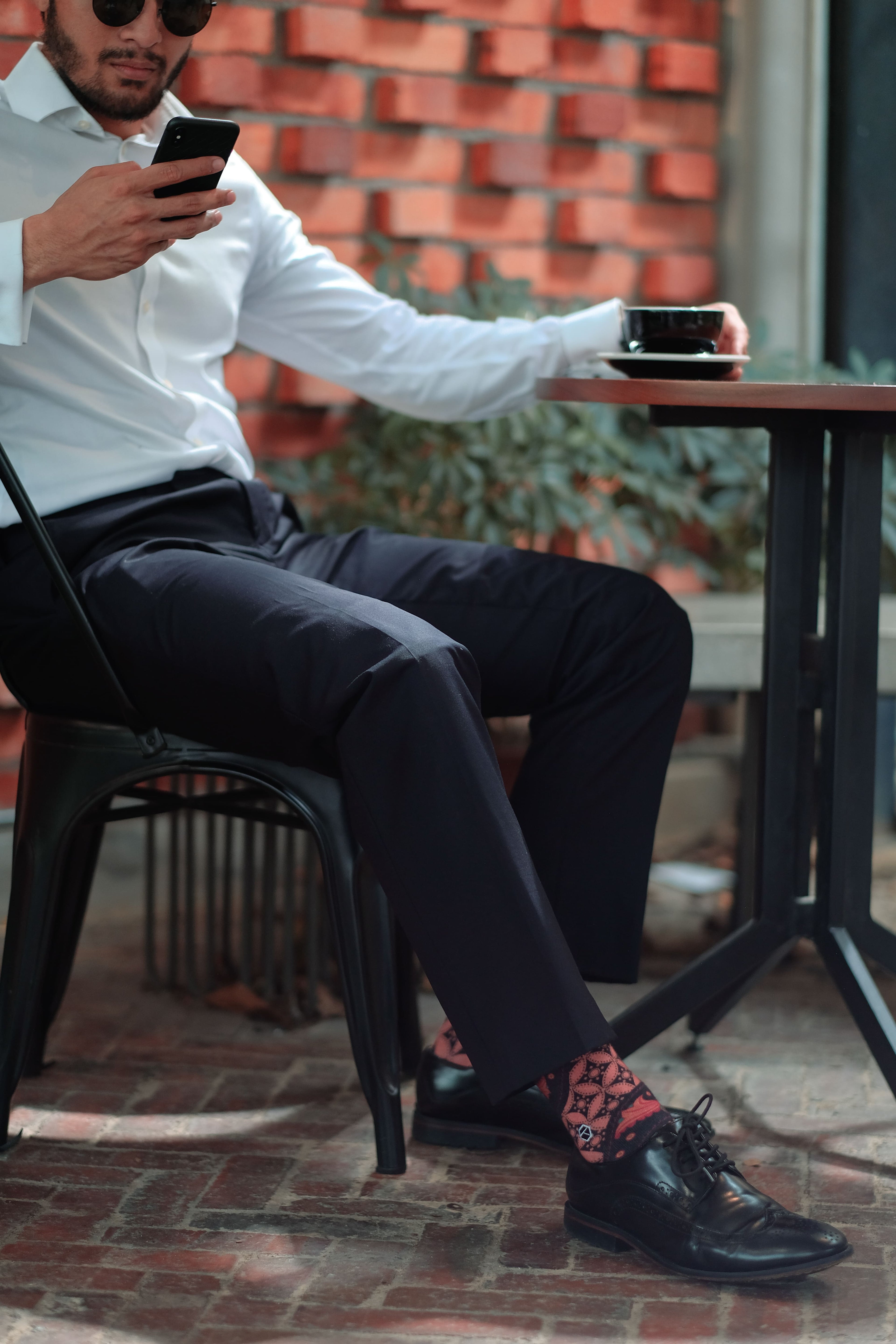 Coral Red Batik Patterned Cotton Crew Socks | Lereng Barat