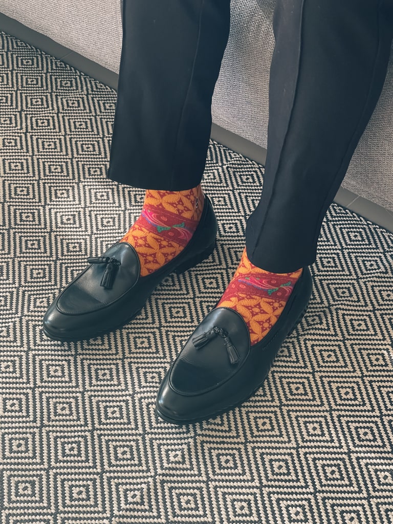 Persian Orange Batik Patterned Cotton Crew Socks | Lereng Barat II