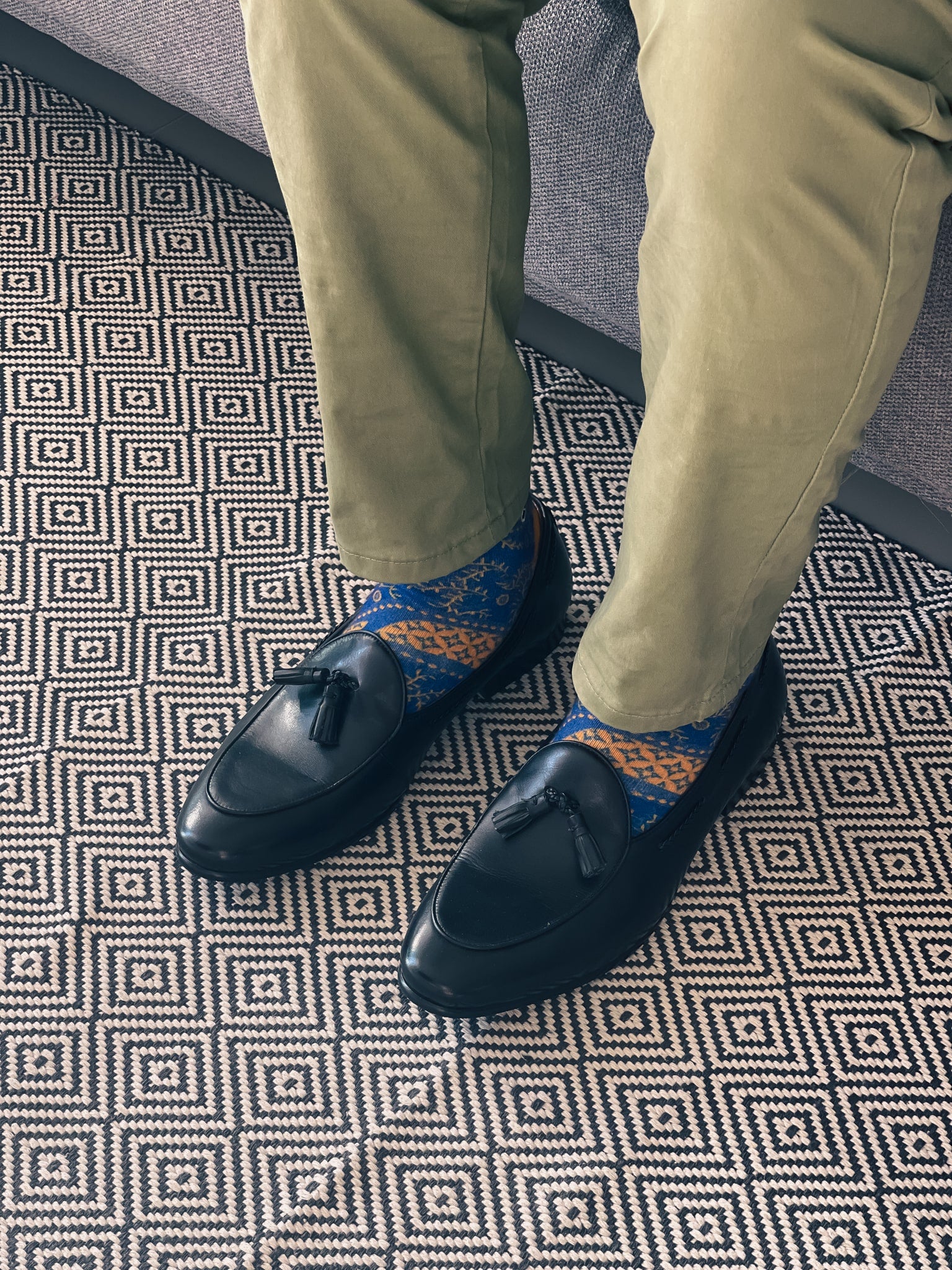 Dark Cerulean Batik Patterned Cotton Crew Socks | Lereng Timur II