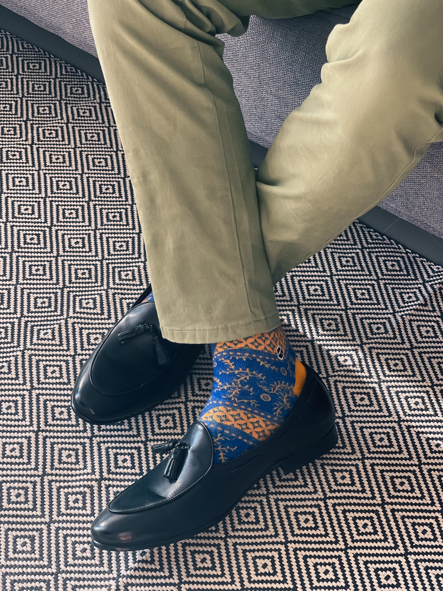 Dark Cerulean Batik Patterned Cotton Crew Socks | Lereng Timur II