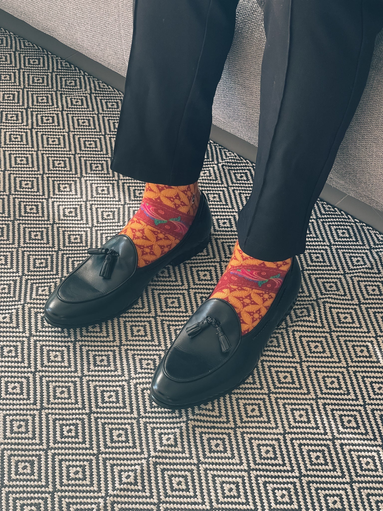 Persian Orange Batik Patterned Cotton Crew Socks | Lereng Barat II