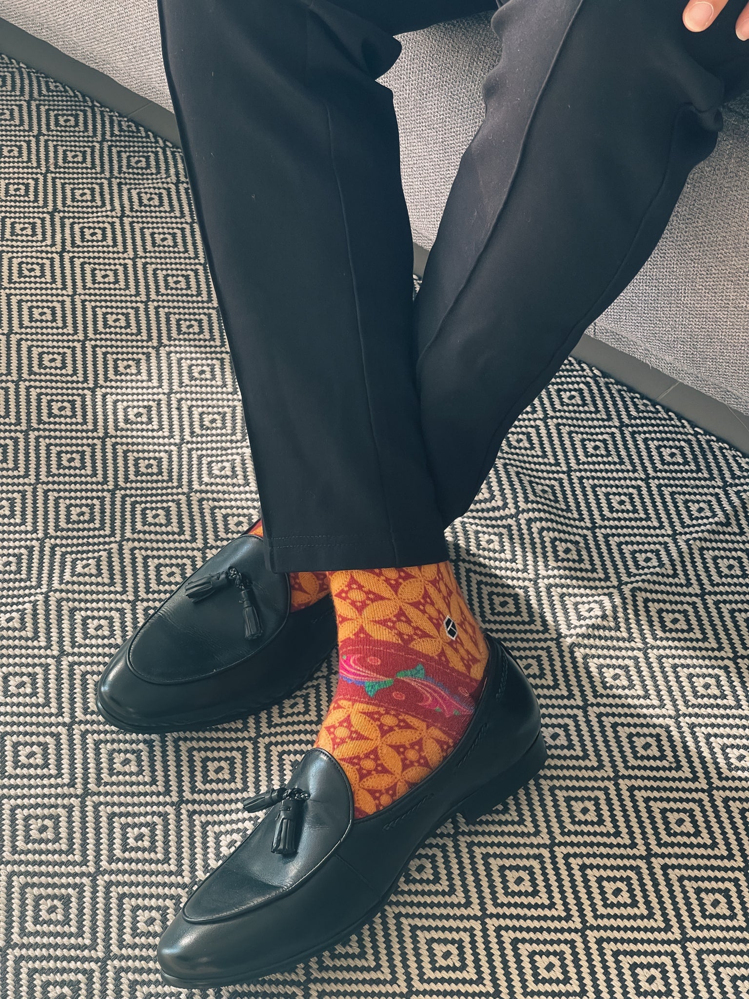 Persian Orange Batik Patterned Cotton Crew Socks | Lereng Barat II