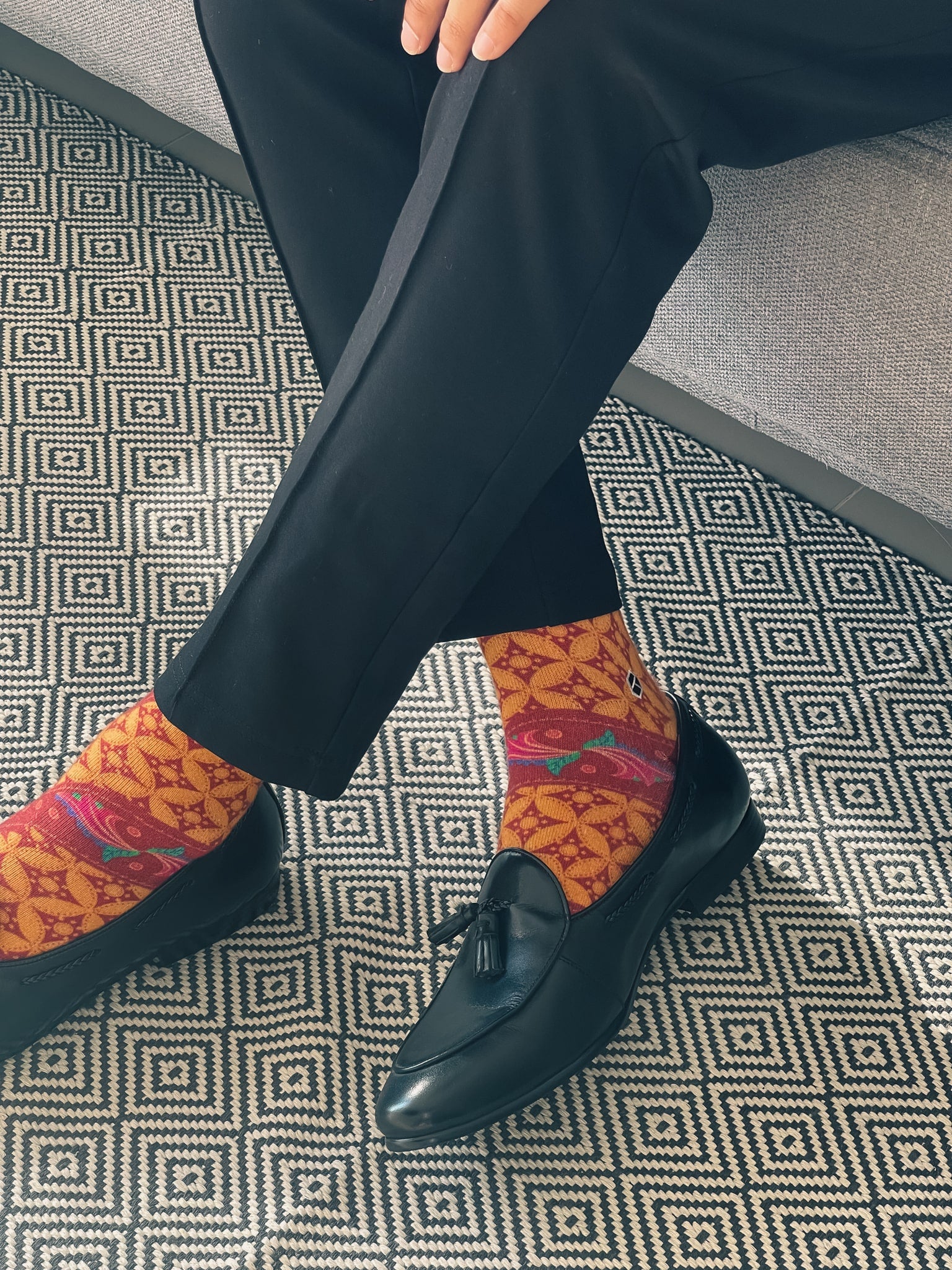 Persian Orange Batik Patterned Cotton Crew Socks | Lereng Barat II