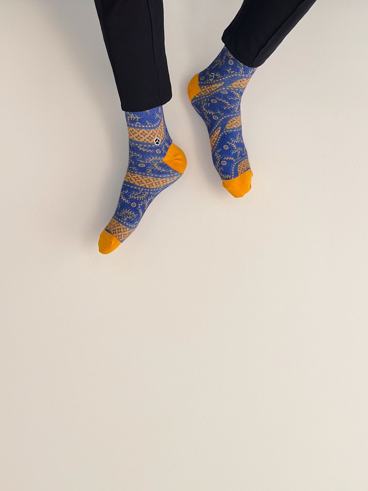 Dark Cerulean Batik Patterned Cotton Crew Socks | Lereng Timur II