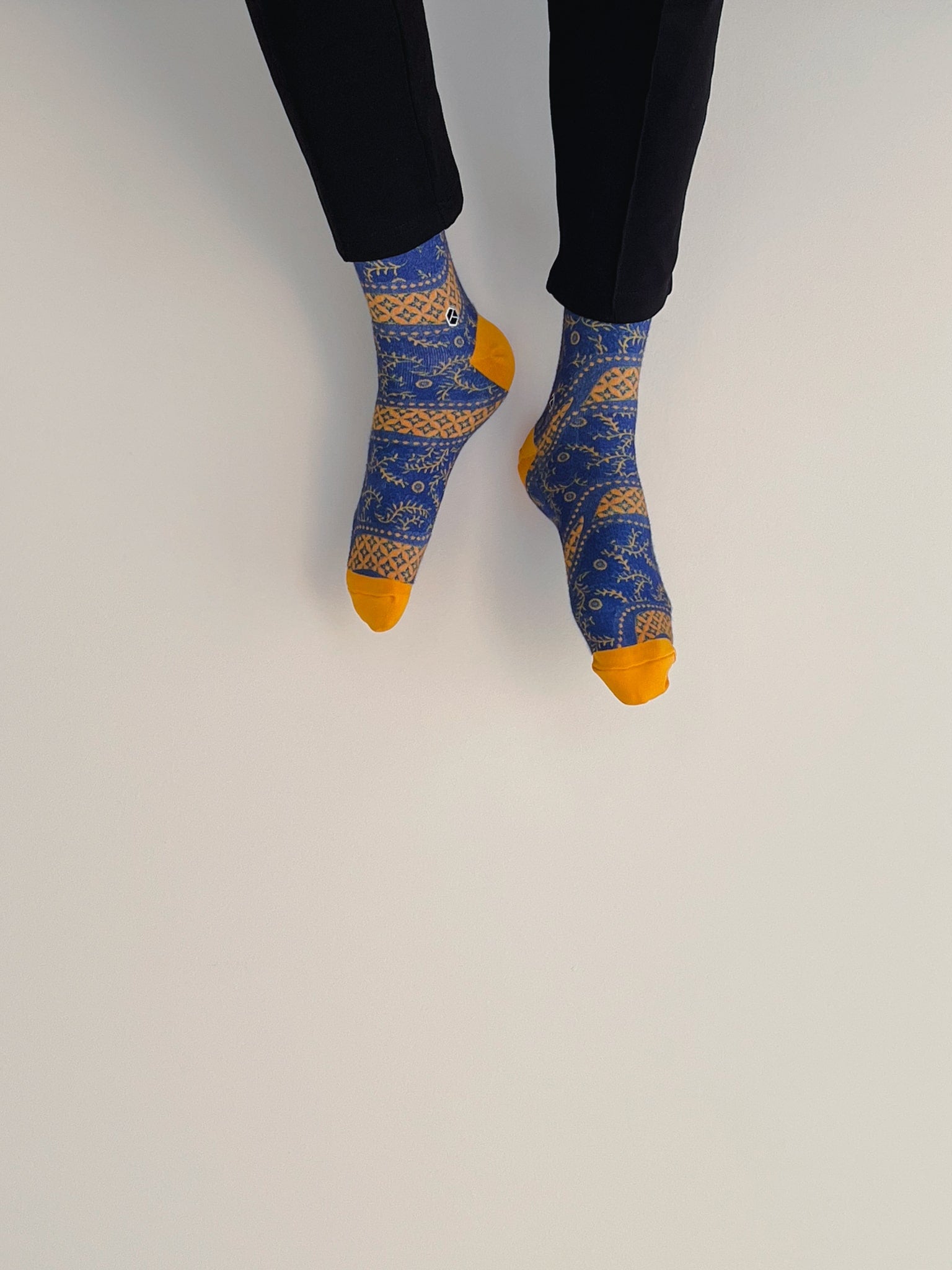 Dark Cerulean Batik Patterned Cotton Crew Socks | Lereng Timur II