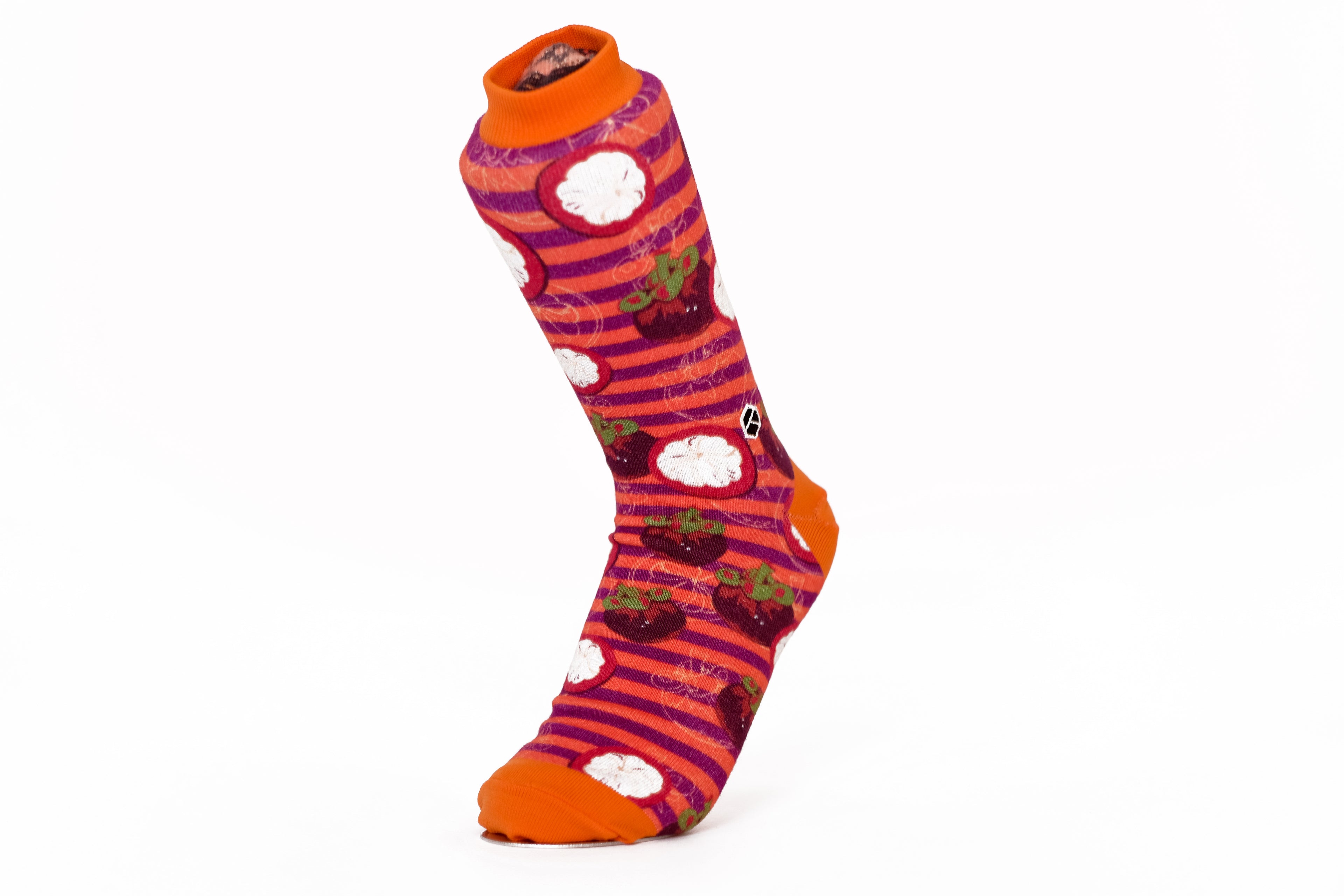 Crimson Purple Fruit Patterned Cotton Crew Socks | Manggis