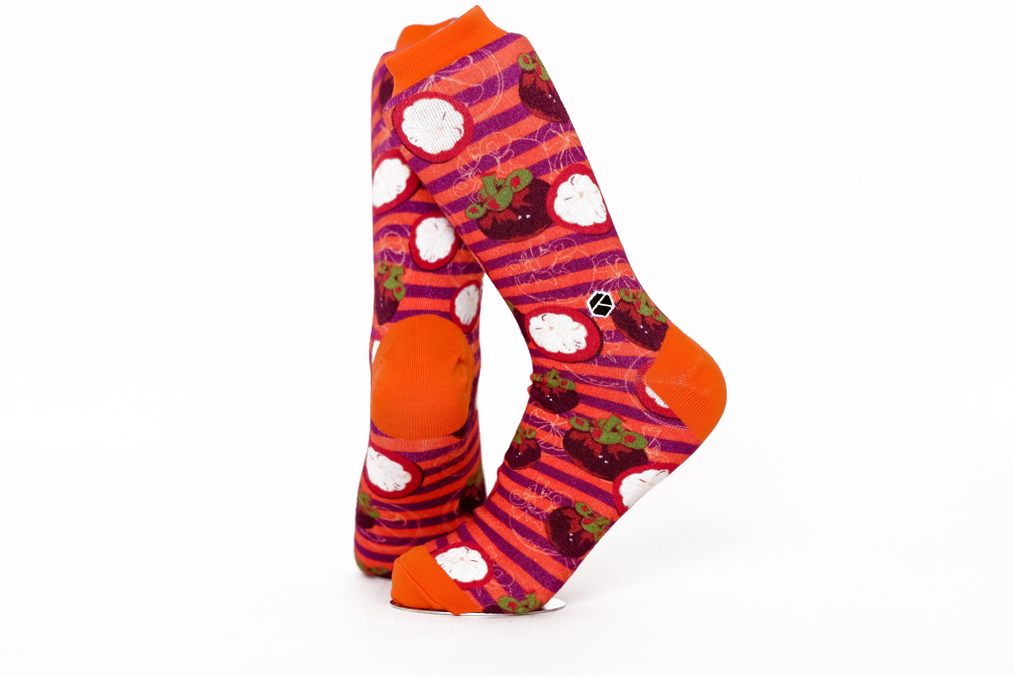 Crimson Purple Fruit Patterned Cotton Crew Socks | Manggis