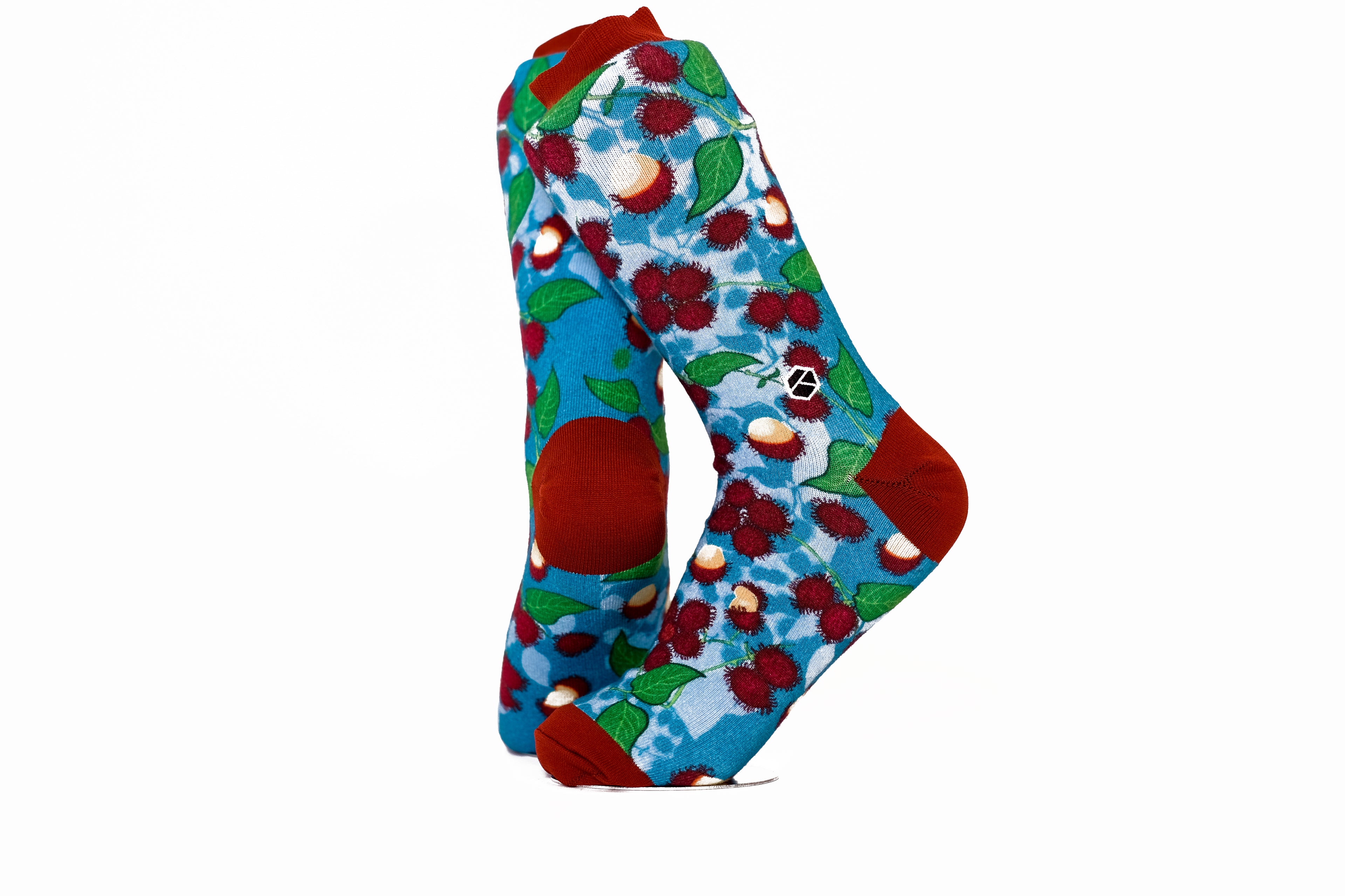 Sky Blue Fruit Patterned Cotton Crew Socks | Rambutan