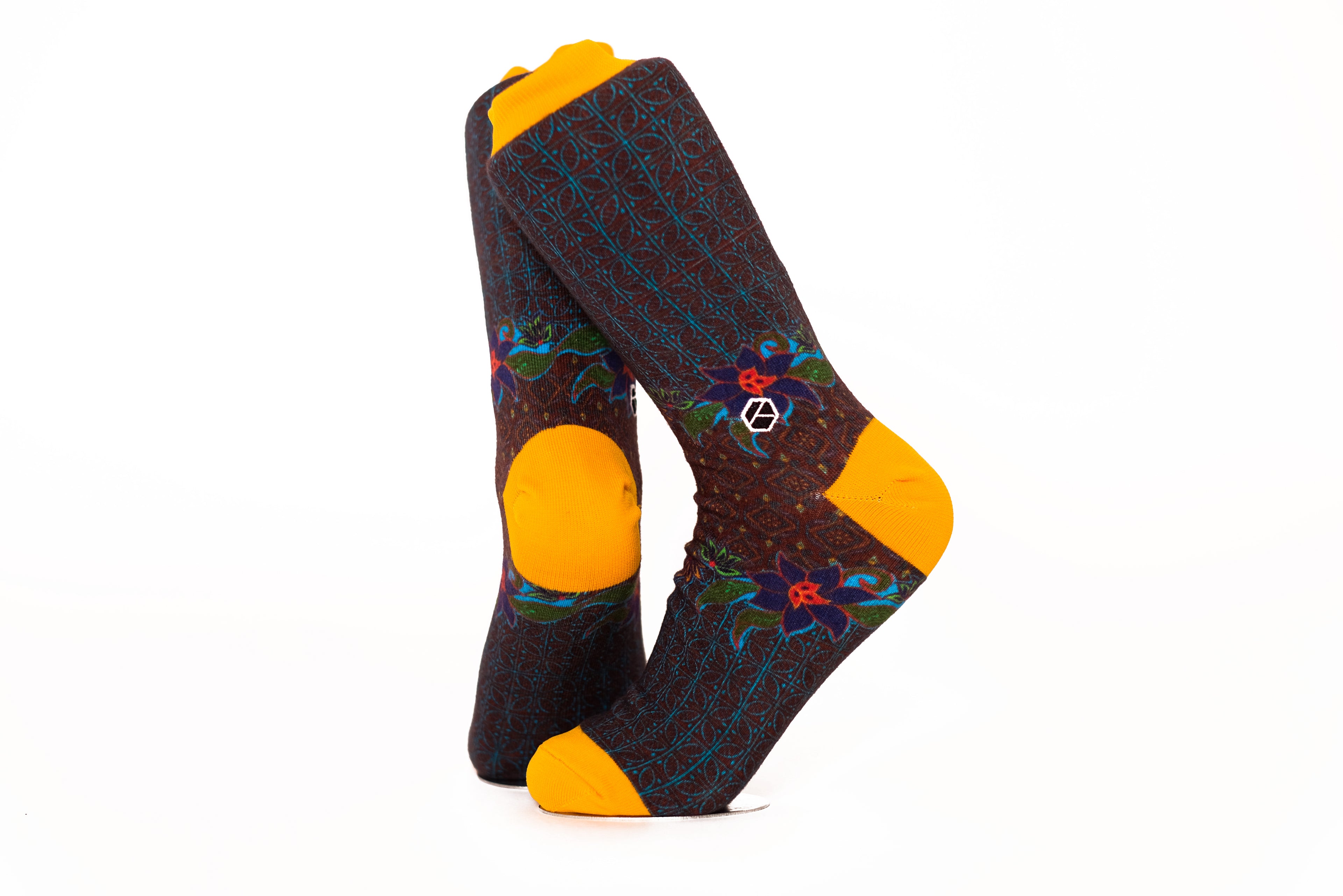 Space Blue Batik Patterned Cotton Crew Socks | Permata