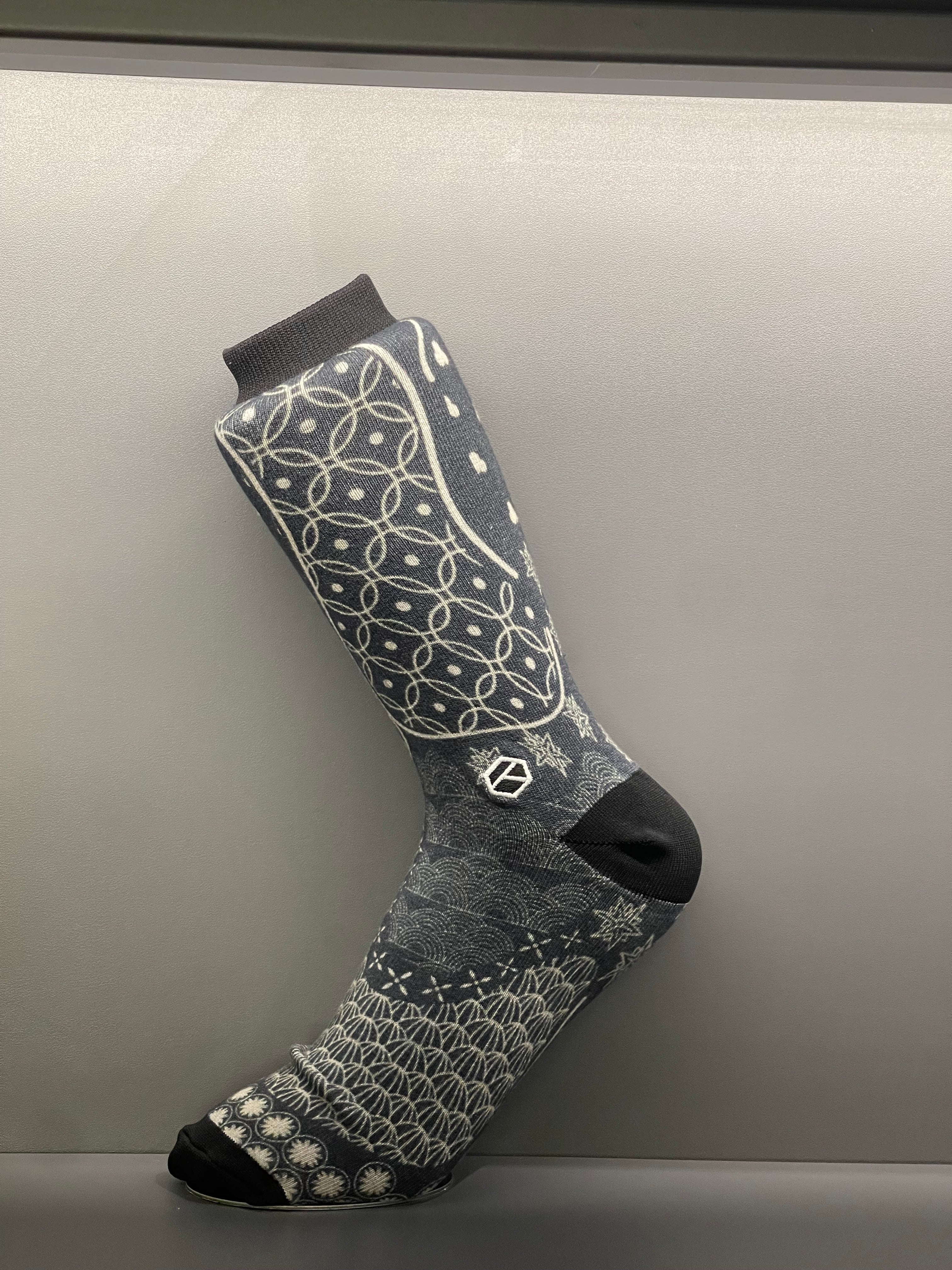 Dusky Blue & Charcoal Noir Monochrome Batik Patterned Cotton Crew Sock | Satria II & Satria Malam II