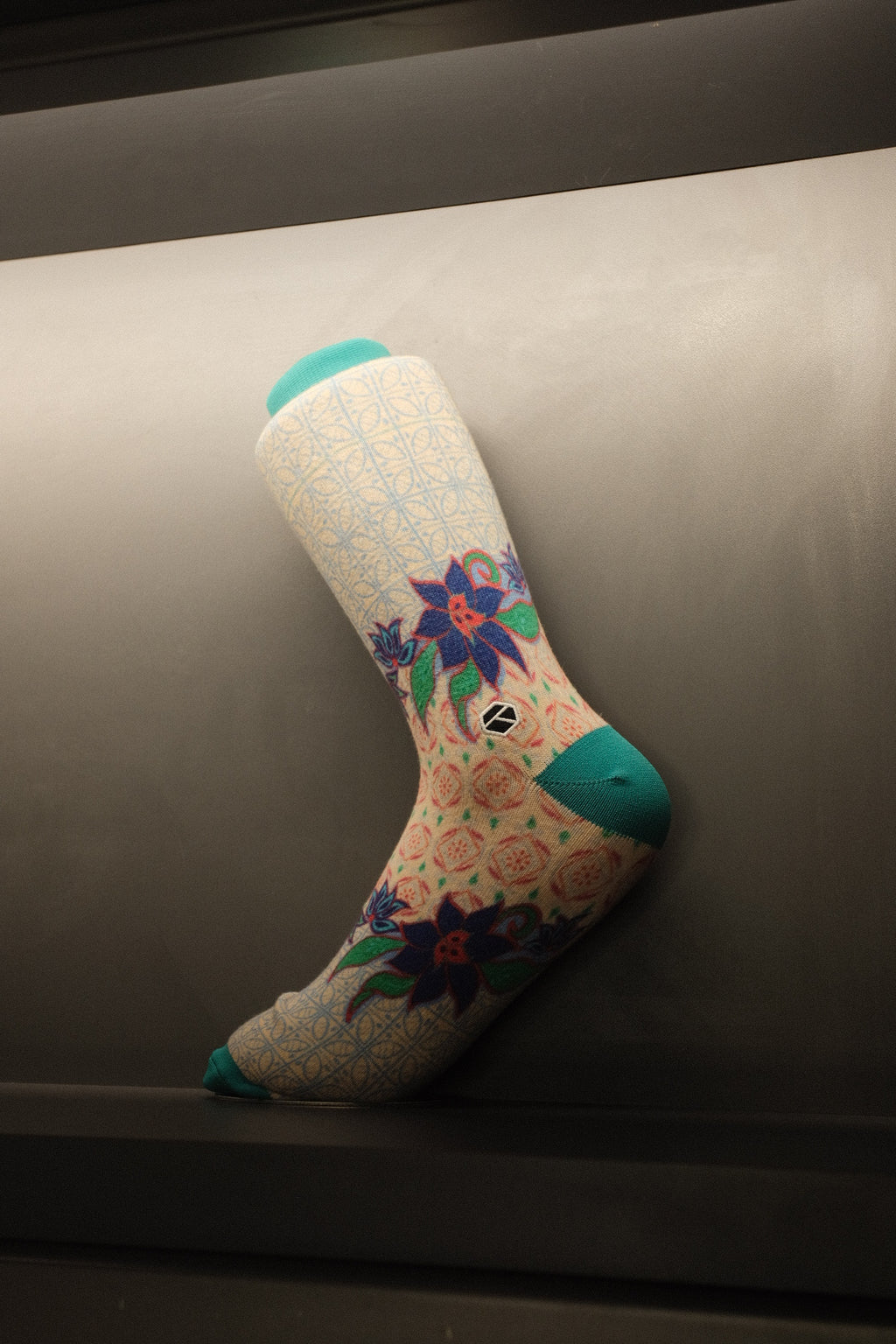 Turquoise Bloom Batik Patterned Cotton Crew Socks | Permata II
