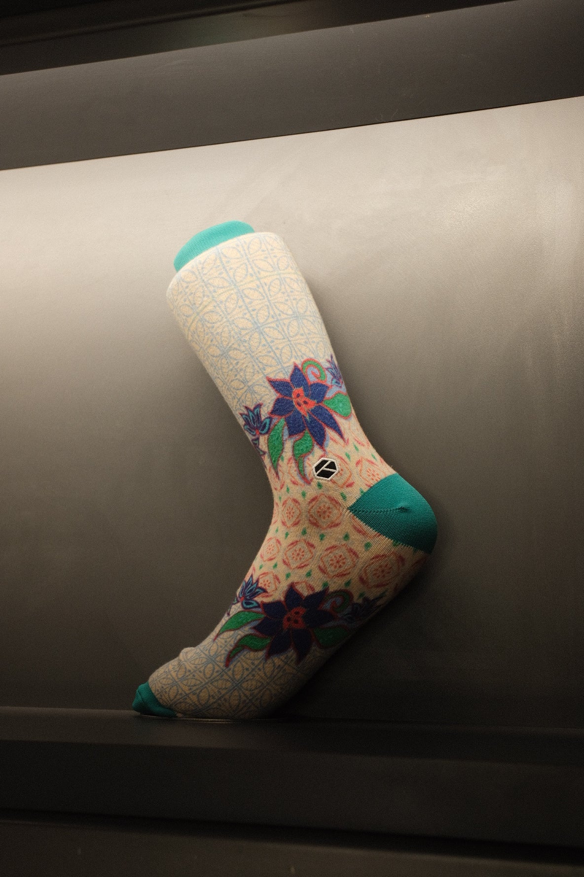 Turquoise Bloom Batik Patterned Cotton Crew Socks | Permata II