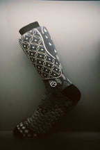Dusky Blue & Charcoal Noir Monochrome Batik Patterned Cotton Crew Sock | Satria II & Satria Malam II