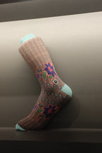 Smoky Aqua Batik Patterned Cotton Crew Socks | Permata III