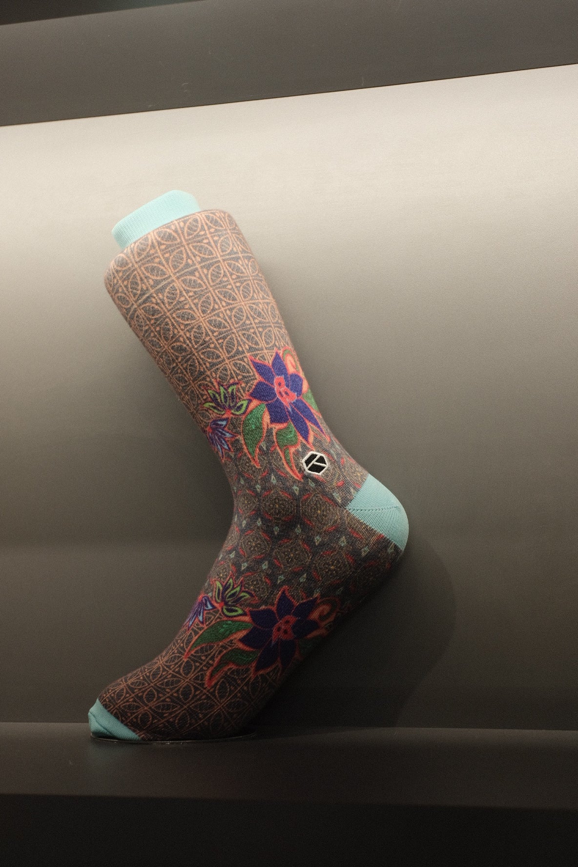 Smoky Aqua Batik Patterned Cotton Crew Socks | Permata III