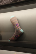 Smoky Aqua Batik Patterned Cotton Crew Socks | Permata III