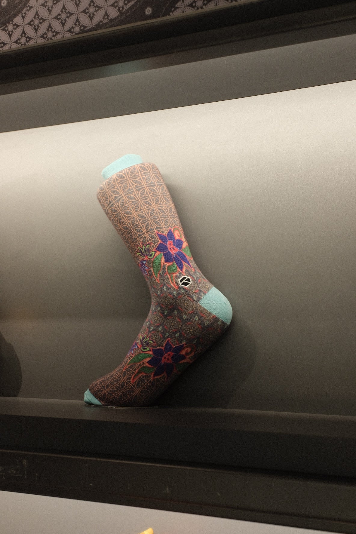 Smoky Aqua Batik Patterned Cotton Crew Socks | Permata III