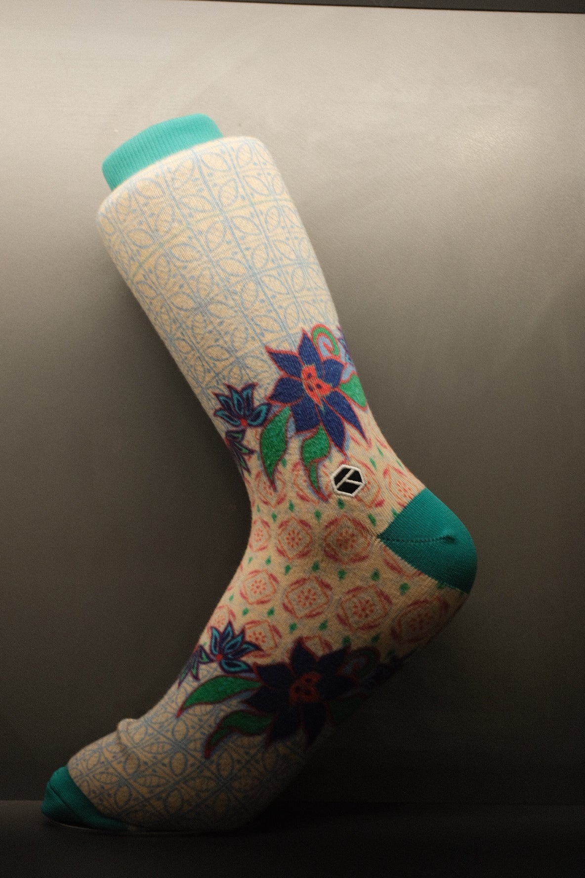 Turquoise Bloom Batik Patterned Cotton Crew Socks | Permata II