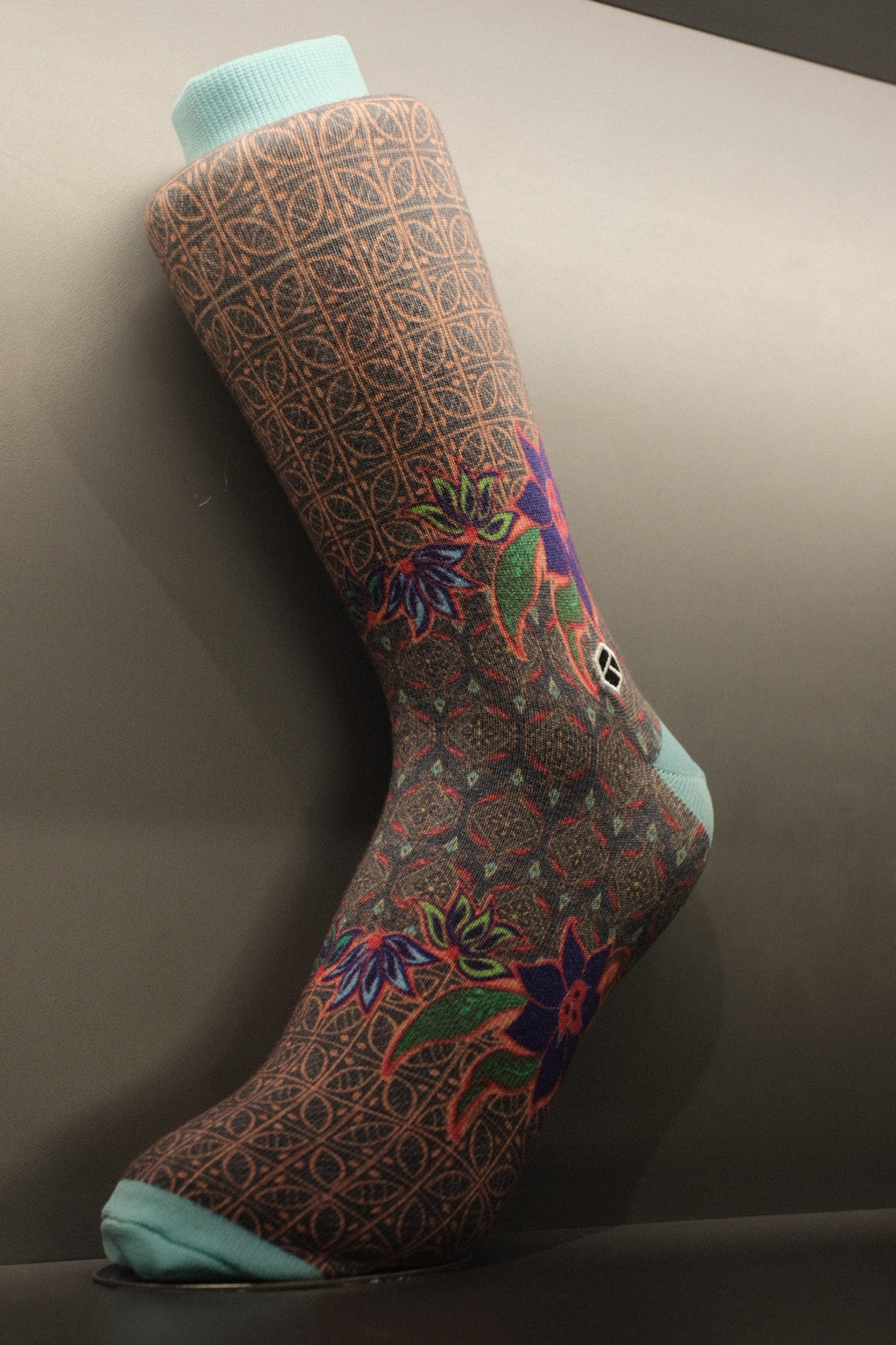Smoky Aqua Batik Patterned Cotton Crew Socks | Permata III