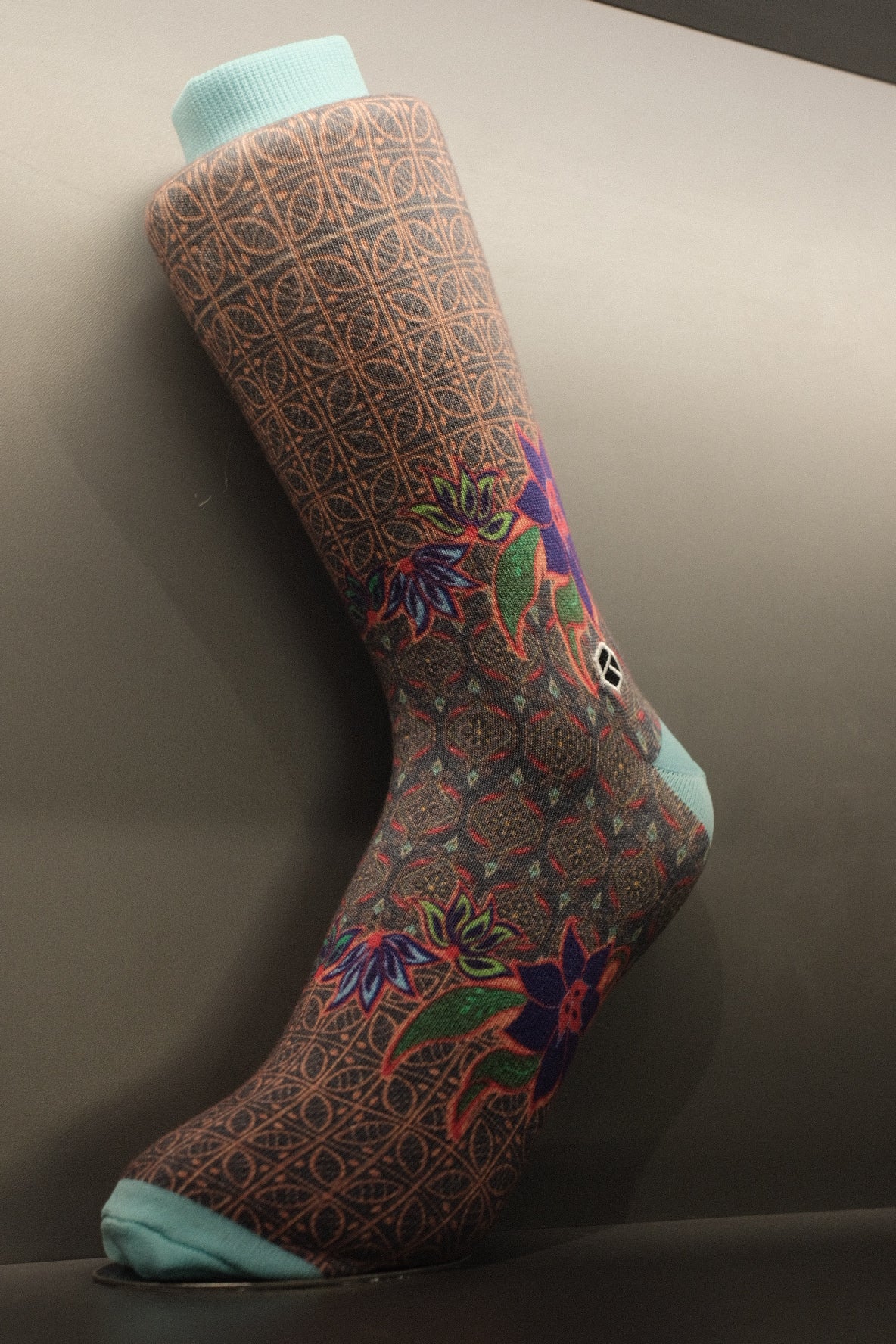 Smoky Aqua Batik Patterned Cotton Crew Socks | Permata III