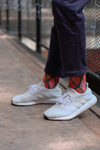 Tiger Orange Batik Patterned Cotton Crew Socks | Ceplok