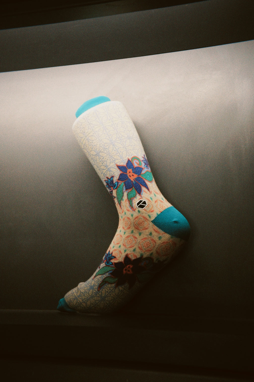 Turquoise Bloom Batik Patterned Cotton Crew Socks | Permata II